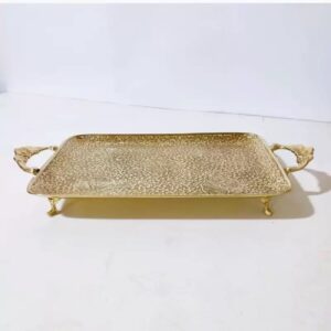 Rectangular Brass Serving Tray – Traditional Detailed Geometric Gold Tray