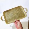 Indian Round Brass Serving Tray - Traditional Floral Engraved Gold Tray