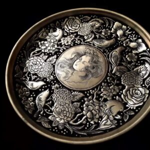 Brass Tray with a Floral Border and a Miniature Design in the Center