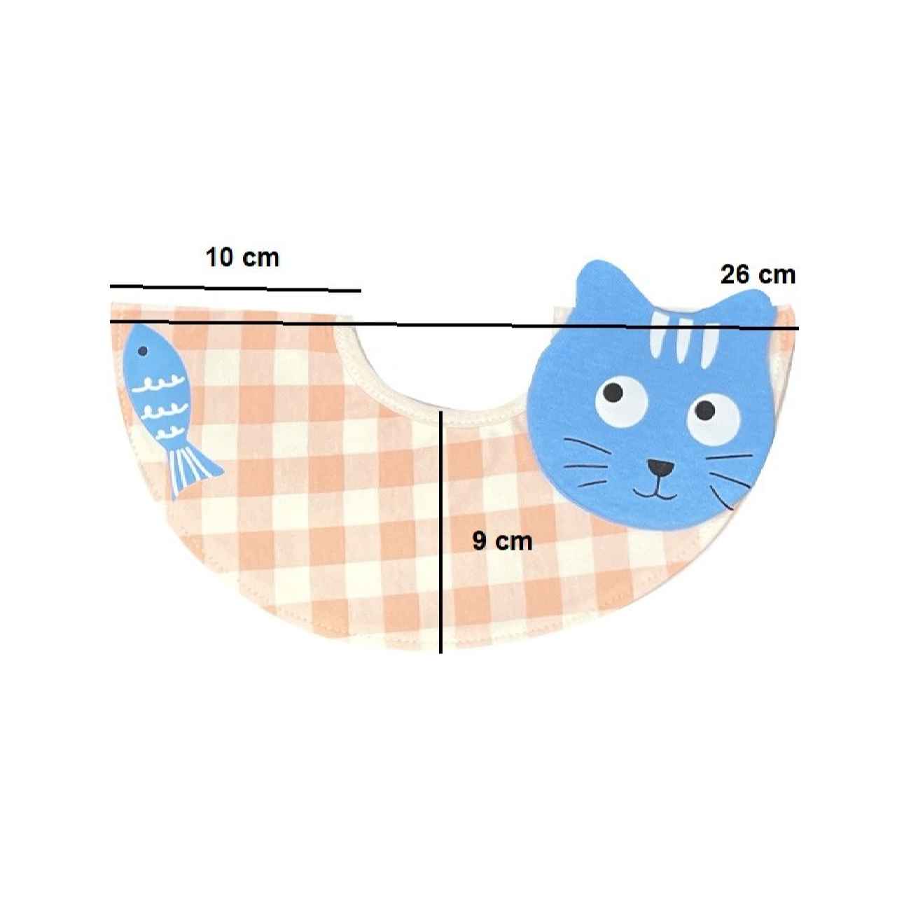 Baby Bib Charming Checkered with Cute Cat Applique and Fish Detail
