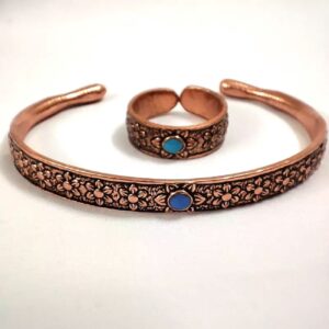 Copper Bracelet and Ring Set with Gemstone – Elegant Traditional Design