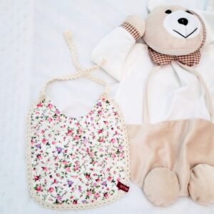 Baby Bib Delicate Floral Print with Crochet Lace Edging