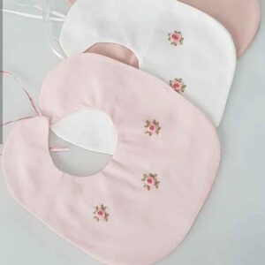 Baby Bib Embroidered Rose Set with Knot Closure