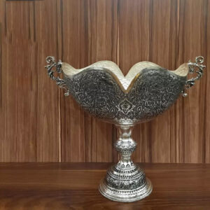 Engraved Brass Bowl with Silver Plating, Unique Flower & Peacock Design