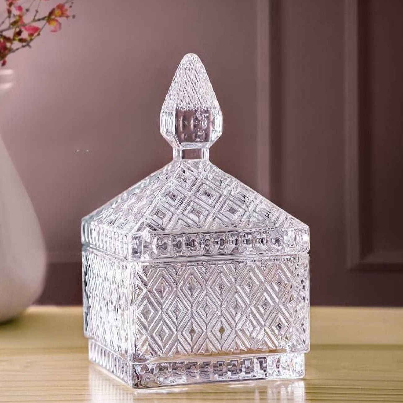 Glass Sugar Bowl Diamond Cut Glass Sugar Dish