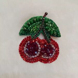 Hand-Embroidered Jewel Cherry Brooch – Unique Design