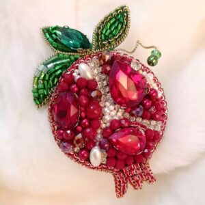 Hand-Embroidered Jewel Pomegranate Brooch – Unique Handcrafted