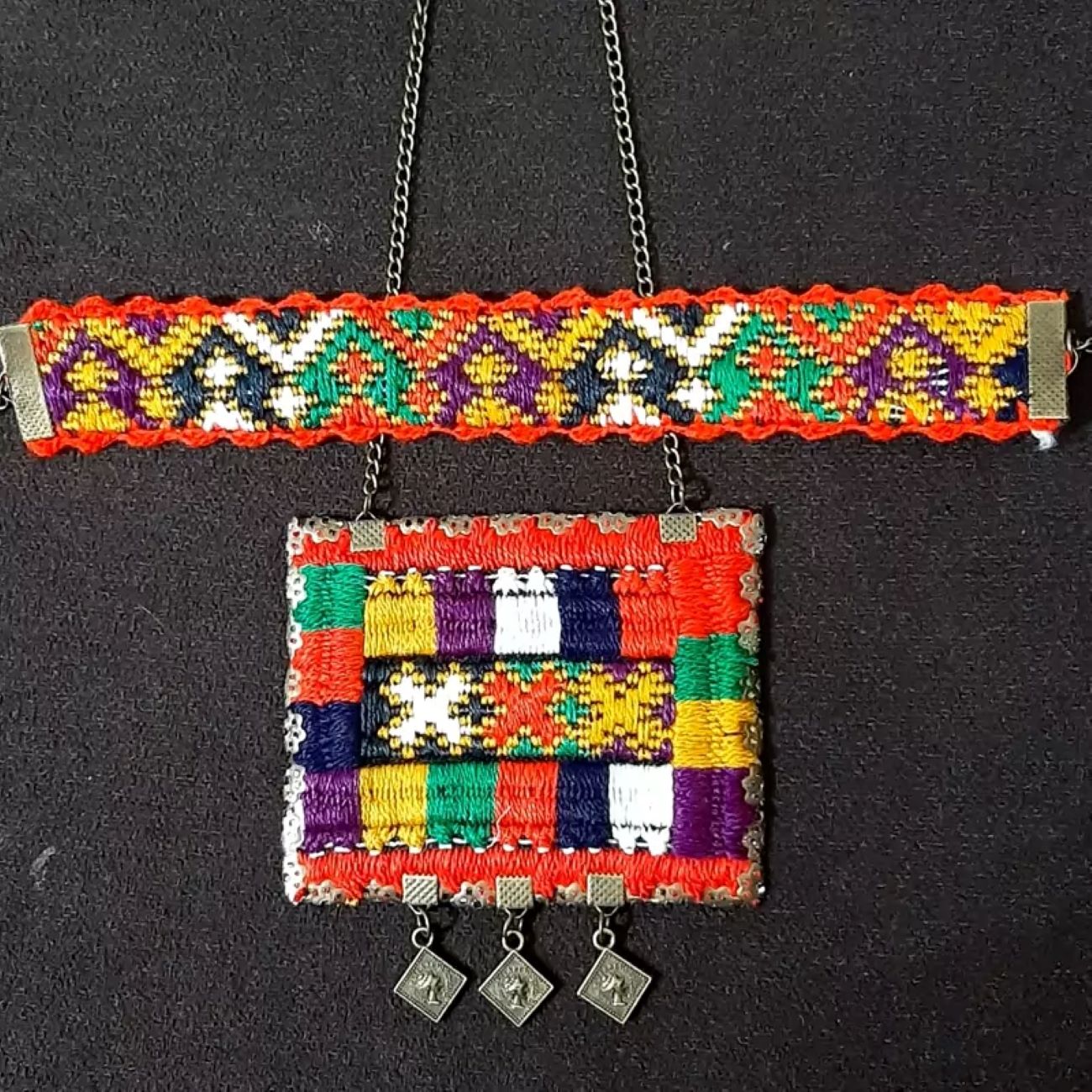 Handcrafted Embroidered Jewelry Set Bracelet and Necklace