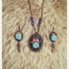 Handmade Embroidered Jewelry Set - Dark Blue Floral Art