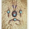 Handmade Embroidered Jewelry Set - Dark Blue Floral Art