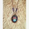 Handmade Embroidered Jewelry Set - Dark Blue Floral Art