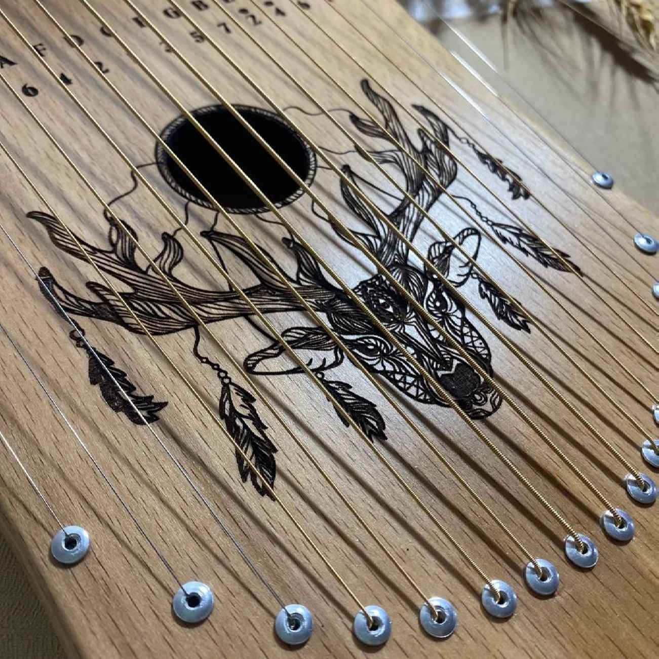 Harika Hand-Carved 16-String Lyre – African Acajou Wood