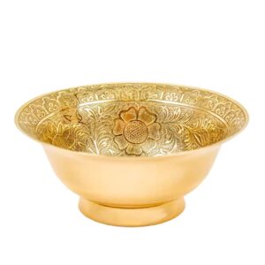 Intricate Brass Bowl with Tile Flower Pattern