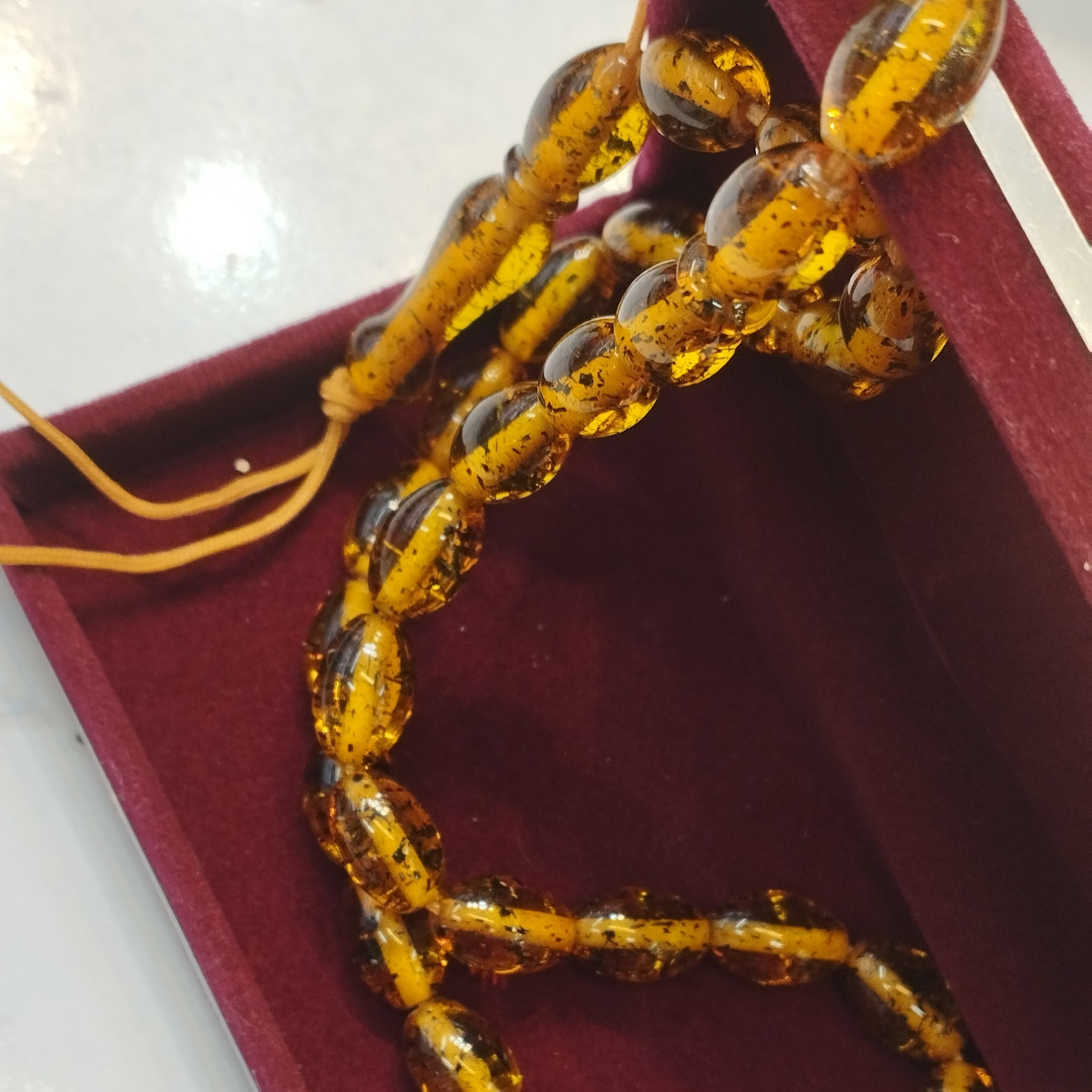 Islamic Amber Celine Rosary Crafted with 33 Prayer Bead Tasbih Glitter Pattern