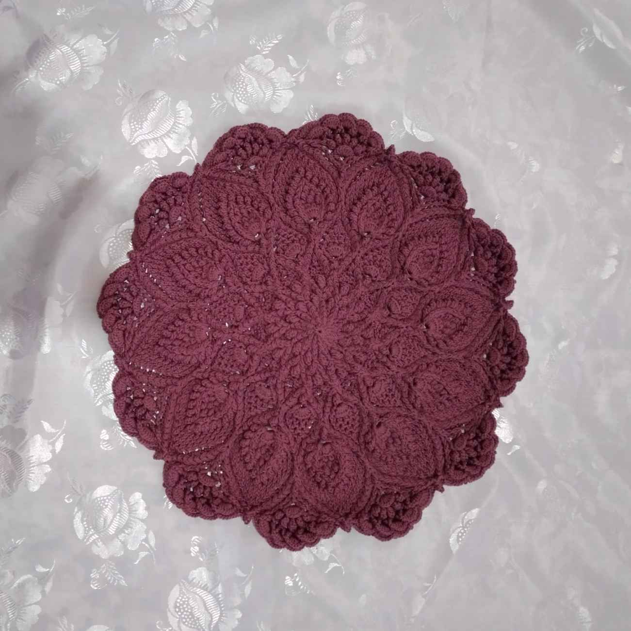 Macrame Placemat Crimson Blossom Intricate Floral Centerpiece