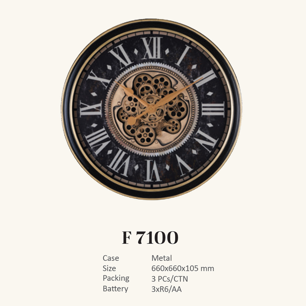Moving Metal Gear Wall Clock with Roman Numerals