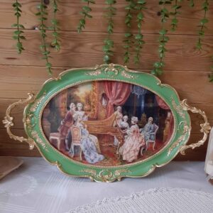 Polyresin Tray – Classic Scene & Ornate Green Fram