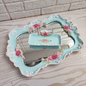 Polyresin Tray – Ornate Accents & Mirror Finish Blue