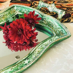 Polyresin Tray – Ornate Accents & Mirror Finish Green