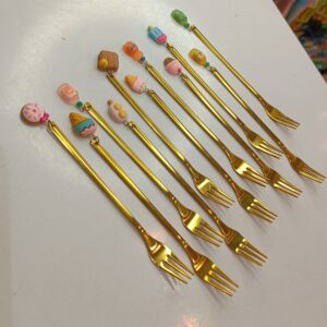 Rustproof Stainless Steel Serving Forks with Cute Polymer Clay Topper – 11 Pieces