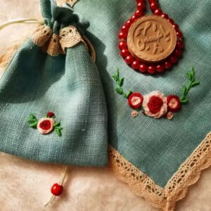 Stylish Embroidered Prayer Mat with Turbah and Prayer Beads