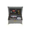 Wooden Sewing Box with Artificial Leather Cover Include Several Sewing Tools