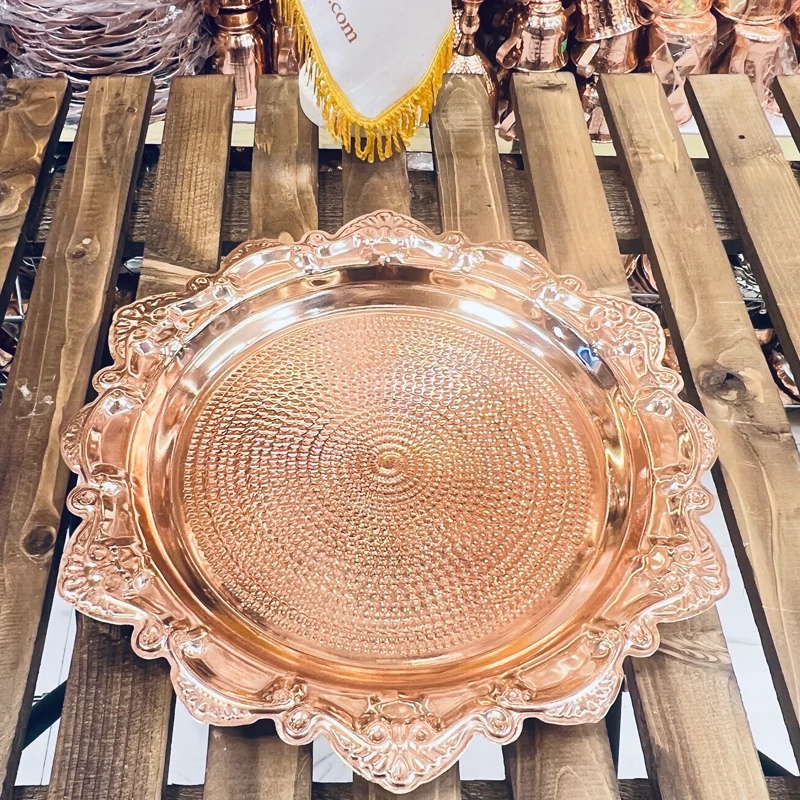 Artisan Hammered Copper Serving Tray – Traditional Round Craftsmanship Tray