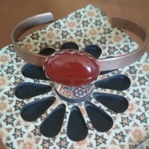 Copper Bracelet with Red Agate Stone | Elegant and Traditional Jewelry
