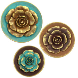 Decorative Pottery Plate with Flower Design Set of 3 Perfect for Living Room
