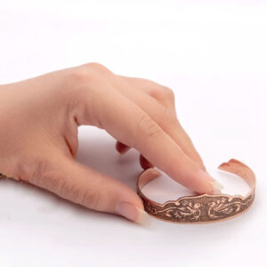 Engraved Copper Bracelet with Bird and Flower Design
