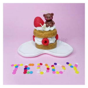 Handcrafted Novelty Layered Cake Candle Featuring a Bear and Strawberry