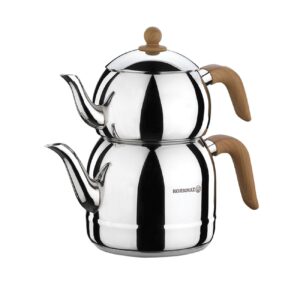 Korkmaz Teapot and Kettle Set Model A196 – Stainless Steel with Chrome – Nickel Plating