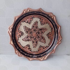 Large Round Copper Serving Tray – Star Design Silver Inlay Nano Finish