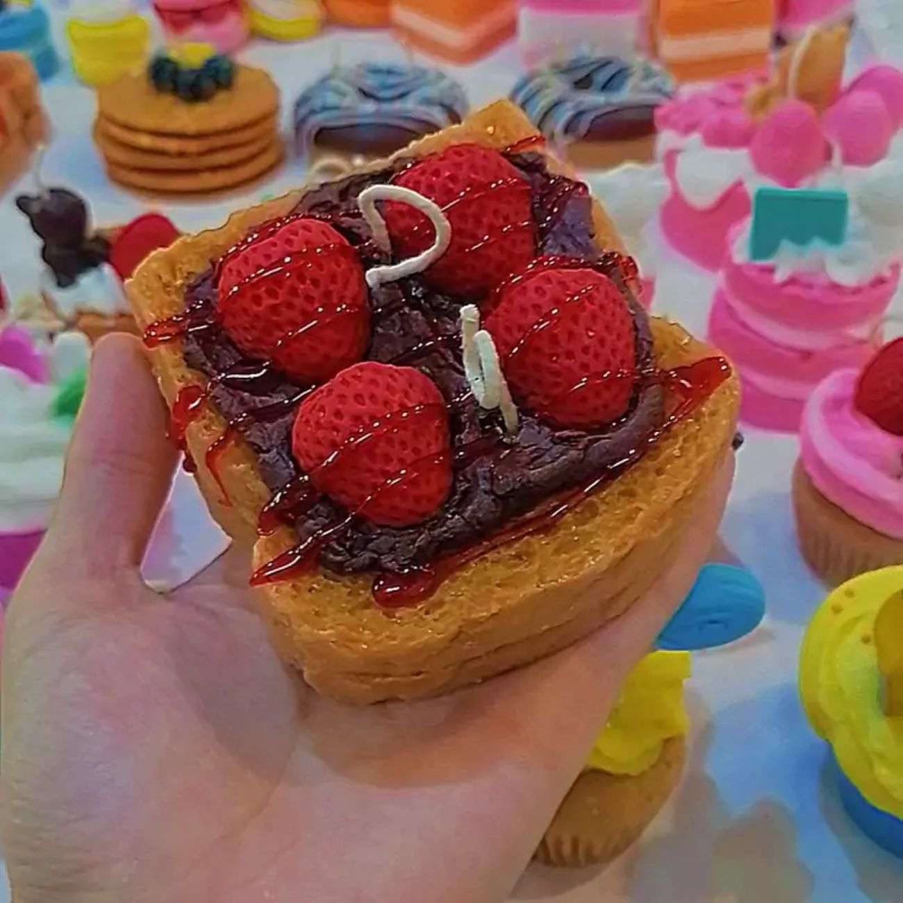 Toast-Shaped Novelty Candle with Nutella and Strawberry Decoration