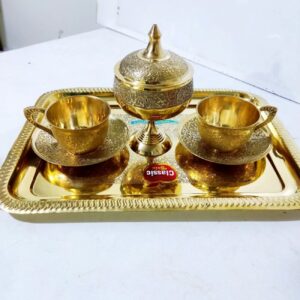 Vintage Brass Tea Set – Intricate Design for Classic Tea Lovers Suitable for Two Person