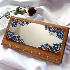 Wall-Mounted Mirror Key Holder with Embossed Vitreous Painting