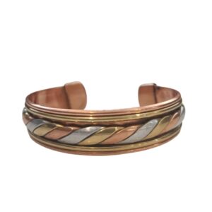 Wide Copper Bracelet with Silver and Gold Weave, Premium Quality