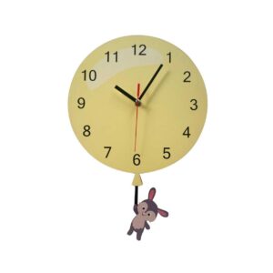 Wooden Nursery Children’s Room Pendulum Wall Clock – Cute Rabbit & Balloon Design