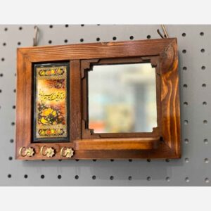 Wooden Wall-Mounted Mirror Key Holder with Traditional Design