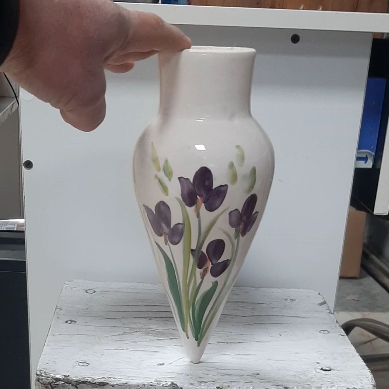 Ceramic Cone Shaped Wall Vase – Floral Pattern (Height 25cm)