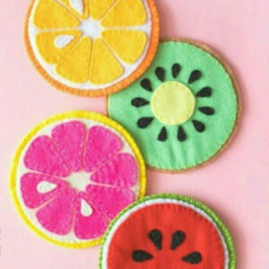 4-Pack Fruit Pattern Felt Coasters – Round, Absorbent & Perfect for Kitchen Decor