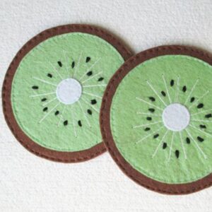 Handmade Kiwi Felt Coasters 6-Pack – Green Fruit Design for Kitchen & Dining