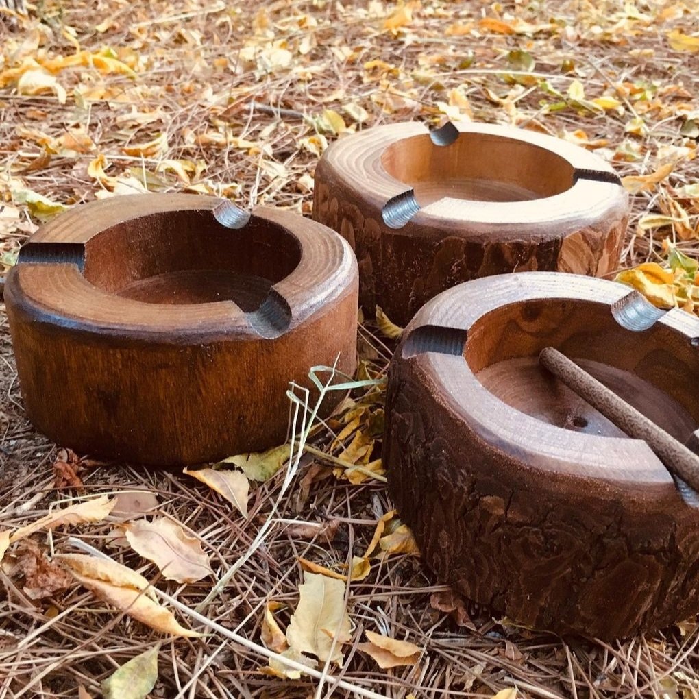 Handmade Wood Log Ashtray – Rustic Round Design