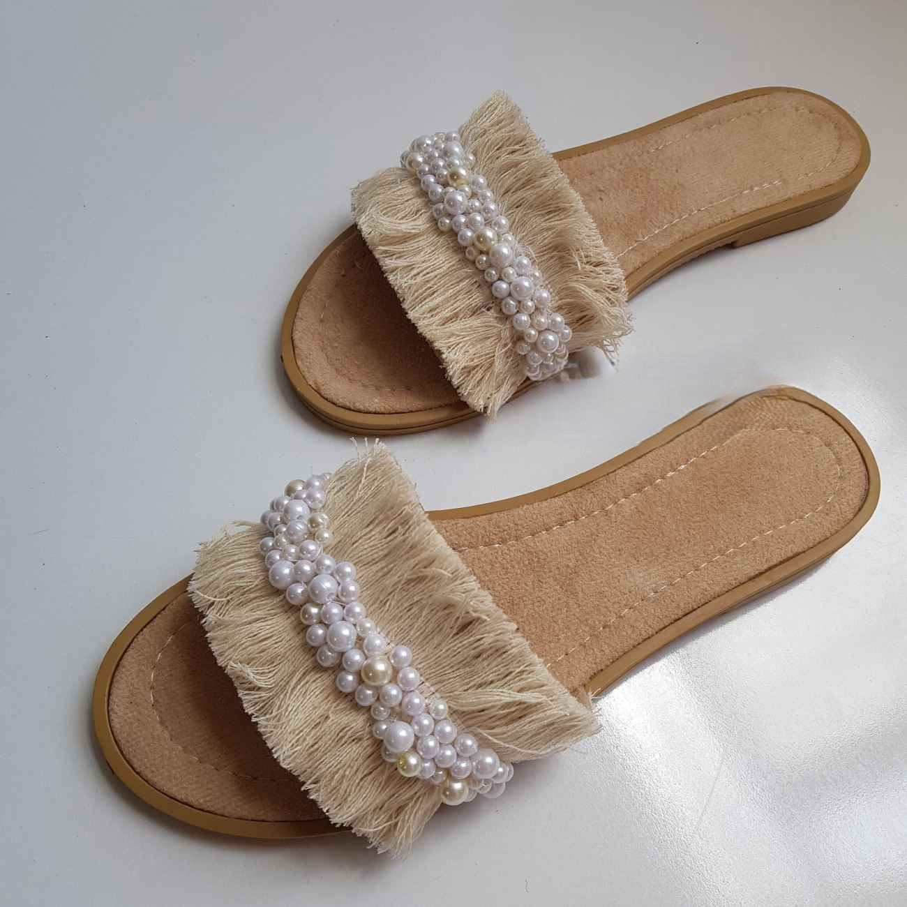 Handmade Macrame Slipper – Boho Pearl Design Sliders