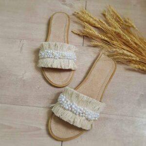 Handmade Macrame Slipper – Boho Pearl Design Sliders