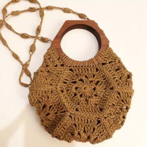 Handmade Raffia Crochet Tote Bag – Honey Hexagonal Boho Design