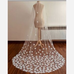 Handmade Sheer Bridal Veil – Embroidered Floral Lace (150cm)