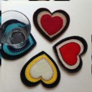 Black Heart-Shaped Felt Coasters Set of 6 – Minimalist & Romantic Tabletop