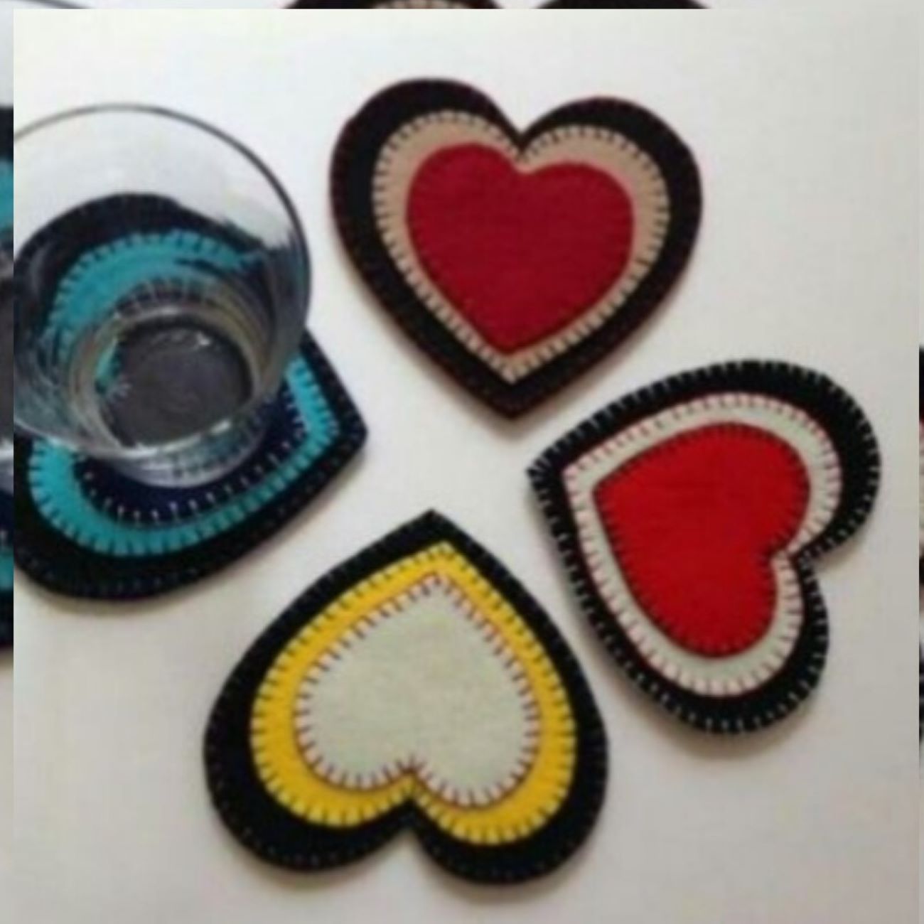 Black Heart-Shaped Felt Coasters Set of 6 – Minimalist & Romantic Tabletop
