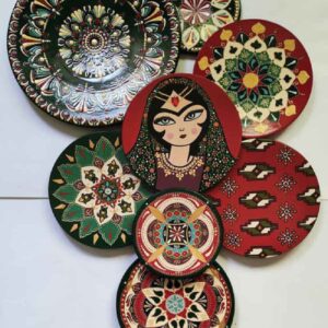 Persian-Inspired Pottery Wall Plate Set – Intricate Hand-Painted Motifs (8 Pcs)